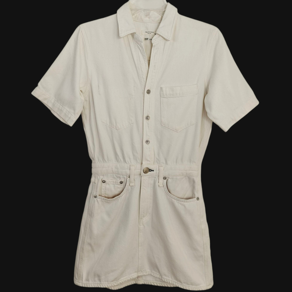 Rag & Bone Denim All In One Shirt Dress Size XS Off White Cotton Button Up READ - Picture 2 of 11